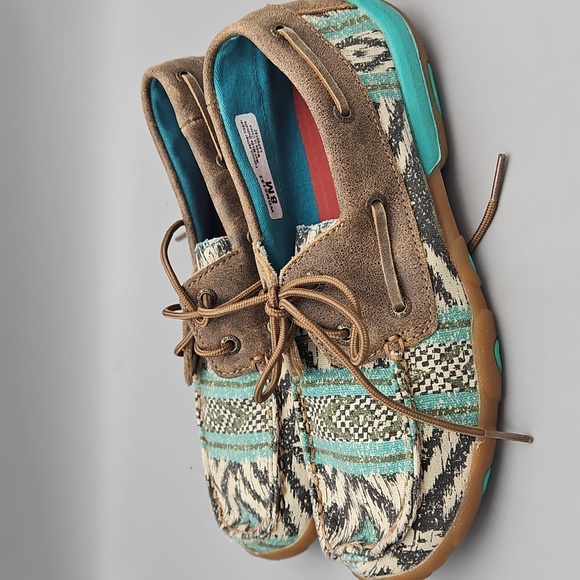 Twisted X Shoes - Twisted X Aztec Print & Leather Handcrafted Boat Shoe Driving Moccasins 8